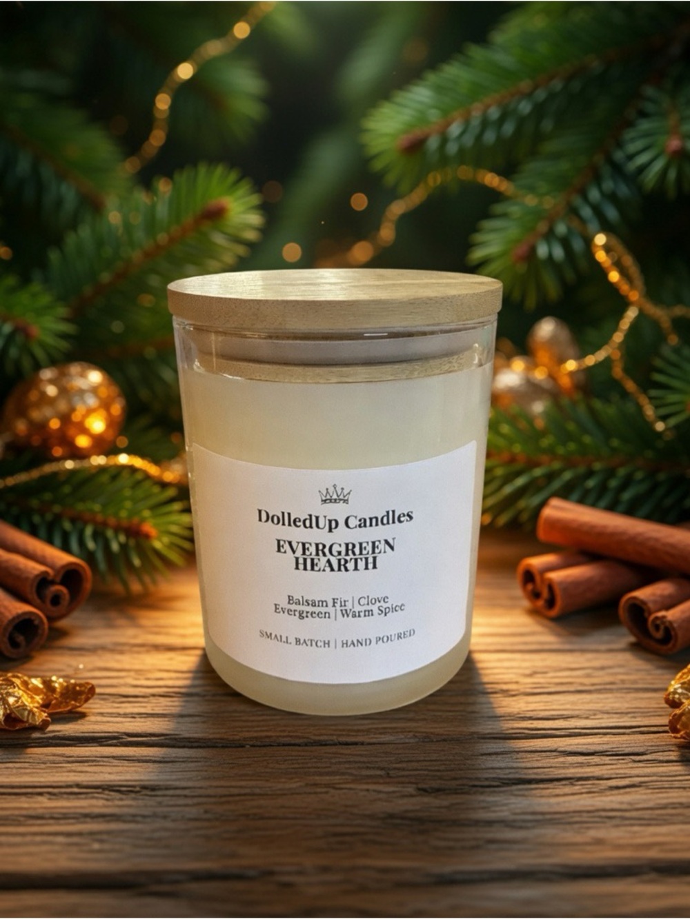 9oz Evergreen Hearth Soy Wax Candle | Balsam Fir Clove Warm Spice | Handmade
